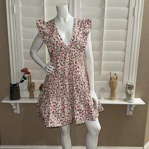 AQUA Floral V-Neck Tiered Mini Dress